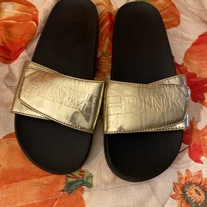 Pink slides gold women size 9